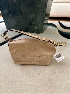 Coach Tan Signature Canvas Wristlet with Studded Strap
